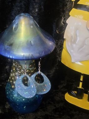 Handmade Blue Glitter Resin Earrings